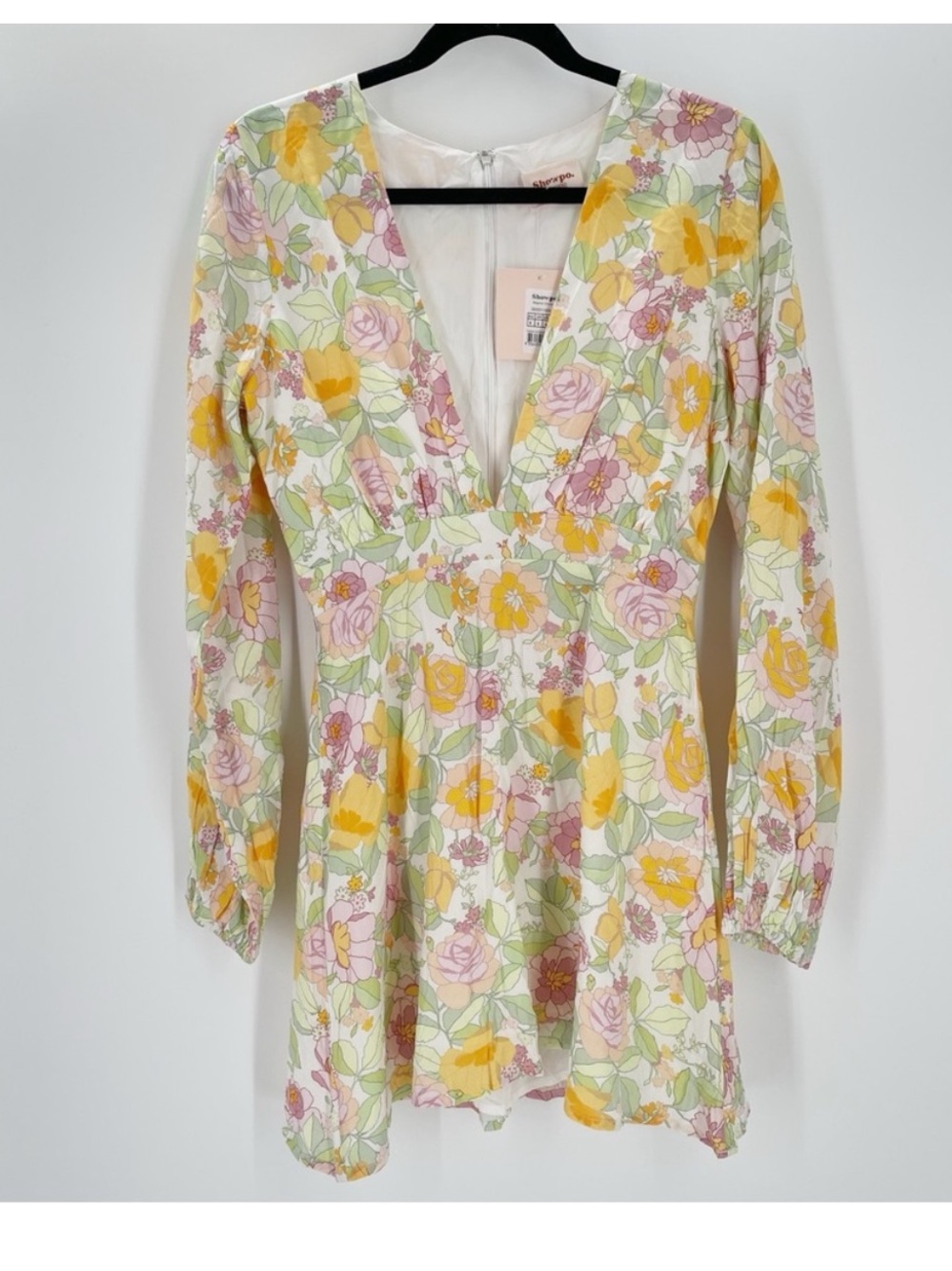 Showpo Floral V-Neck Long Sleeve Dress - Yellow, Pink, Cream